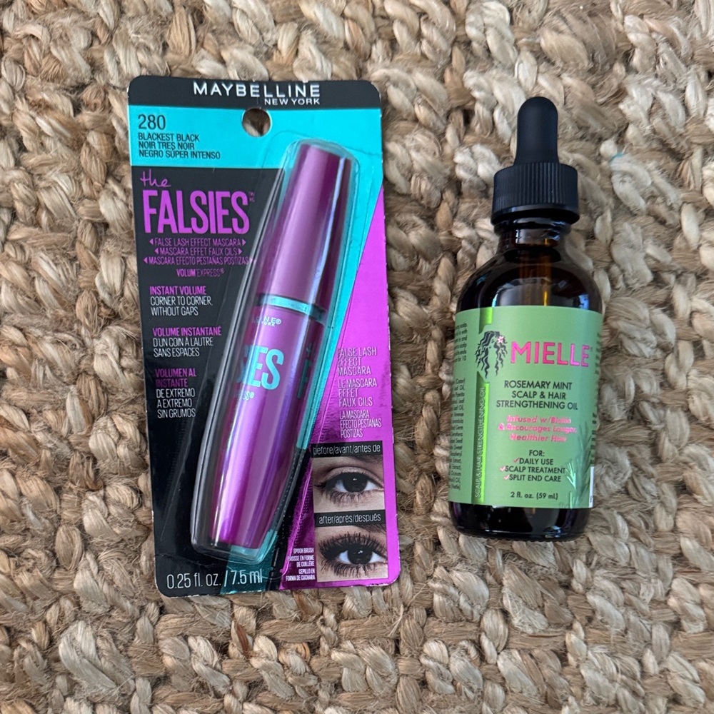 New Maybelline Mascara blackest black and Mielle Hair Oil Set